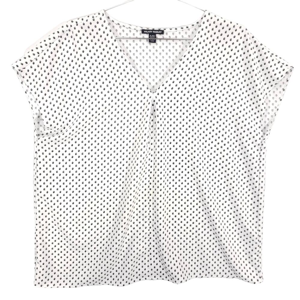 Hilary Radley Blouse Women Extra Large White Black Geometric V Neck Pullover Top